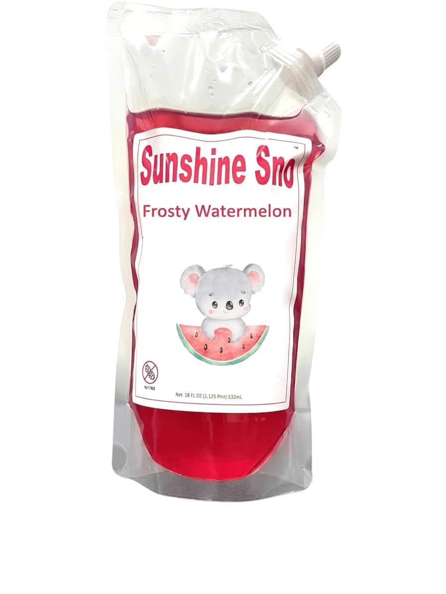 Sunshine Sno frente del spouch muestra envase fácil de ver y verter