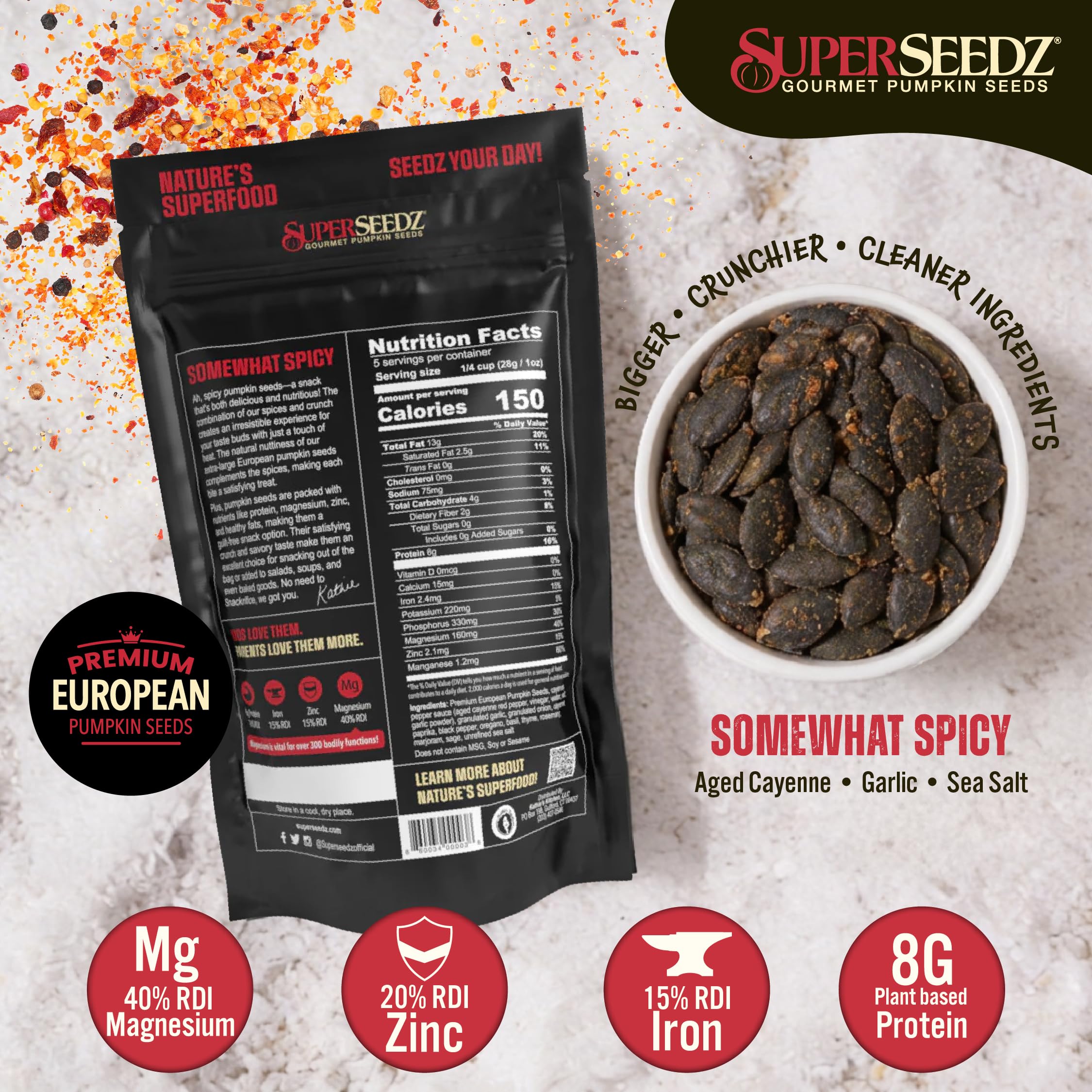 SuperSeedz etiqueta nutricional visible, clarifica proteínas y carbohidratos