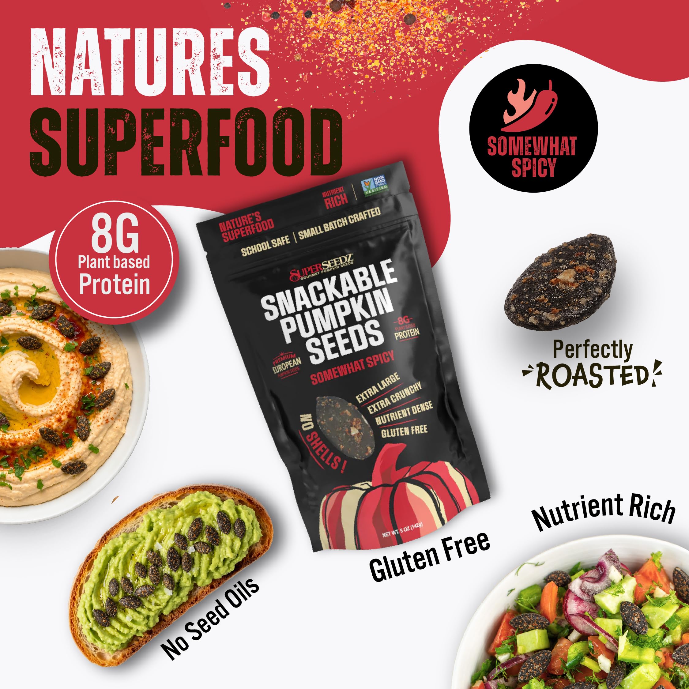 SuperSeedz semillas en plato, textura crujiente lista para consumir