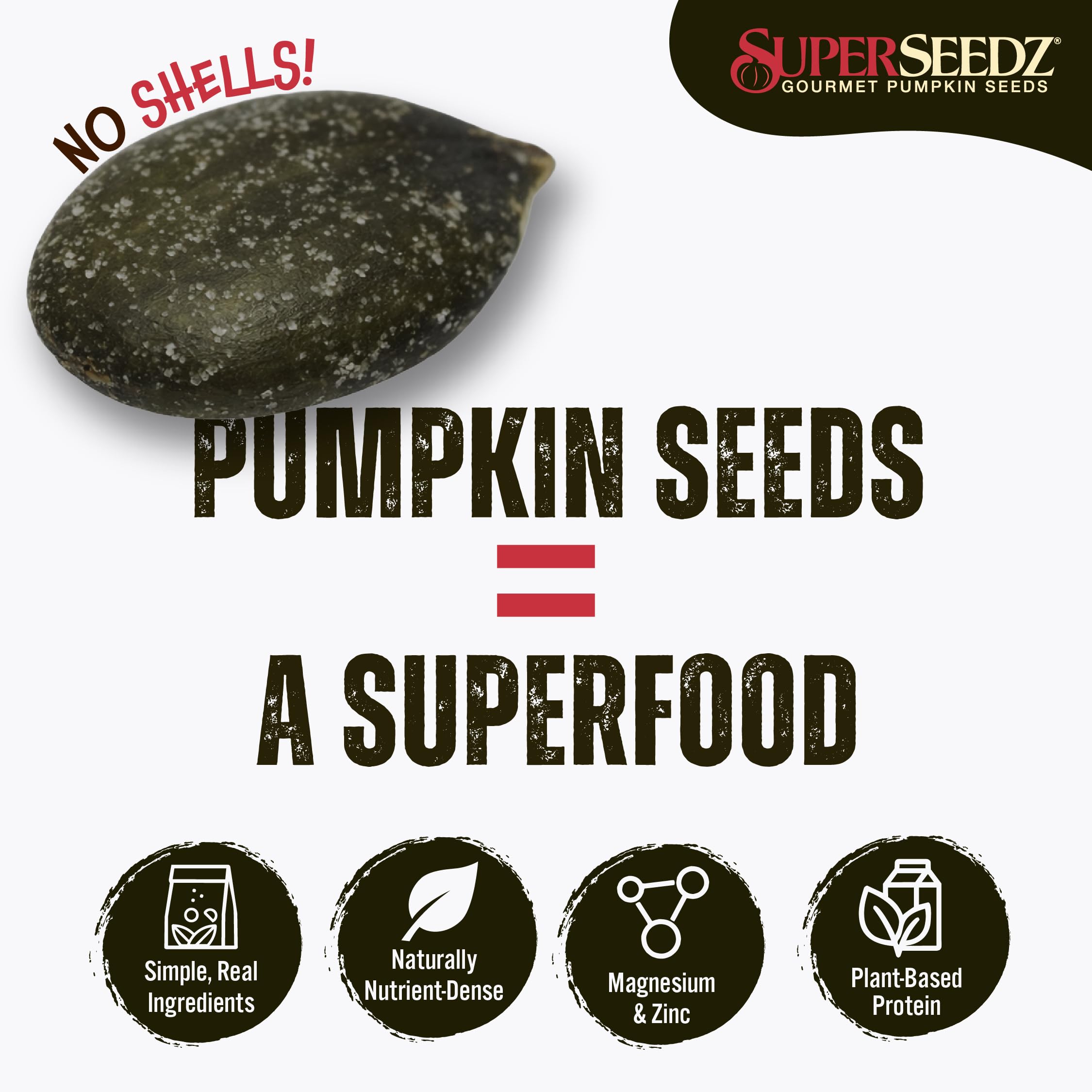 SuperSeedz detalle de textura de semillas, resalta el tostado y sazonado