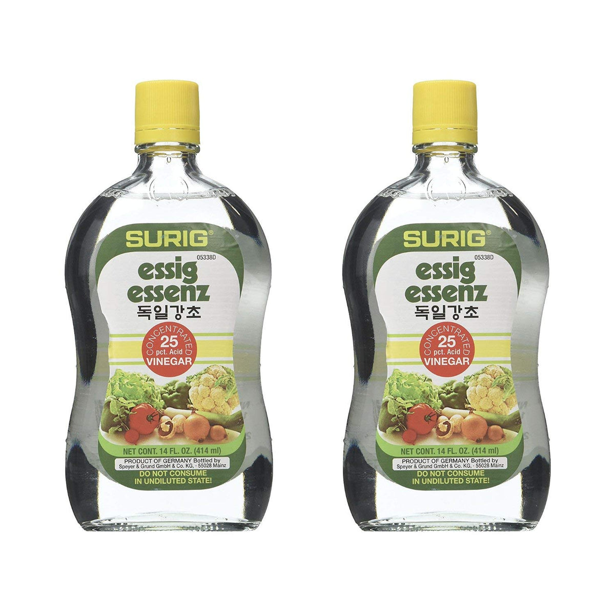 Surig botella frontal pack de 2 mostrando tamaño y etiqueta, solución versátil