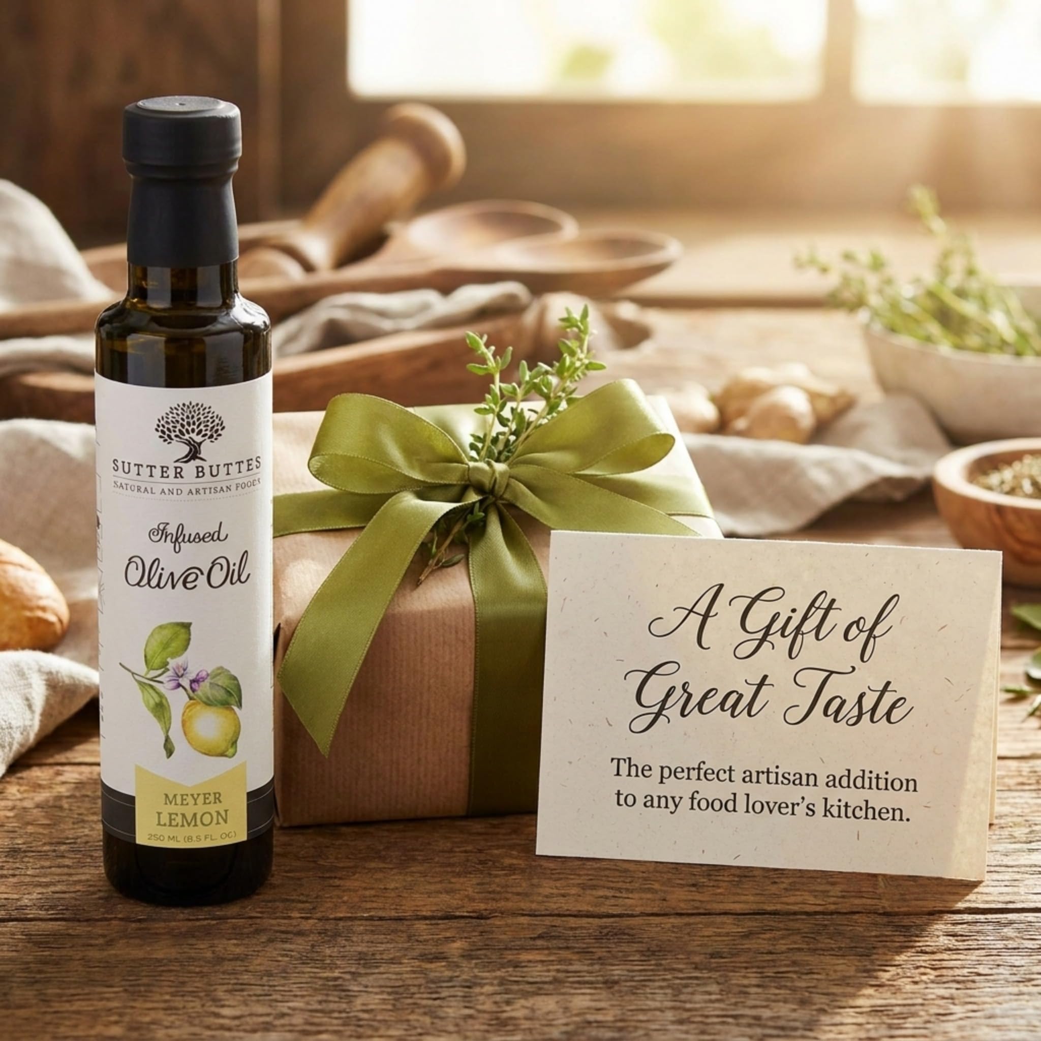 Sutter Buttes empaque y botella listos para regalo, presentación segura