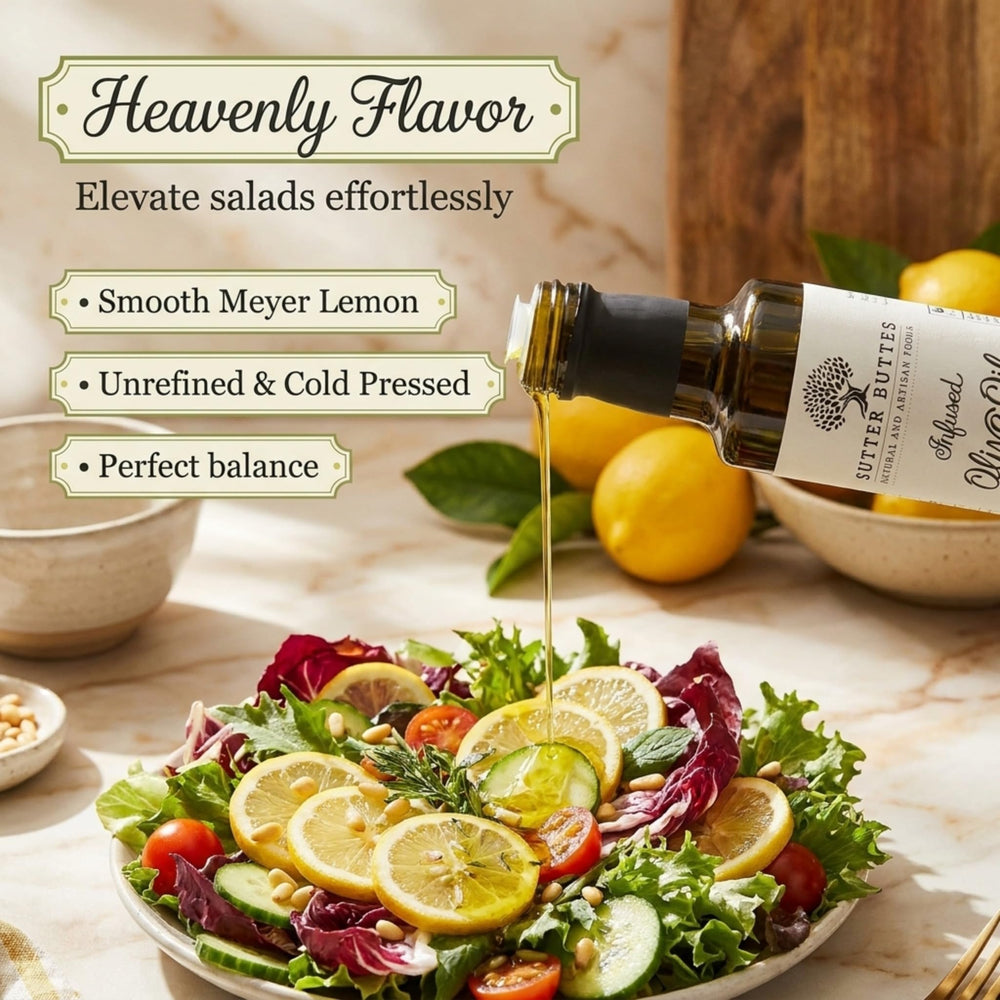 Sutter Buttes etiqueta en primer plano, legible y muestra variedad Meyer Lemon