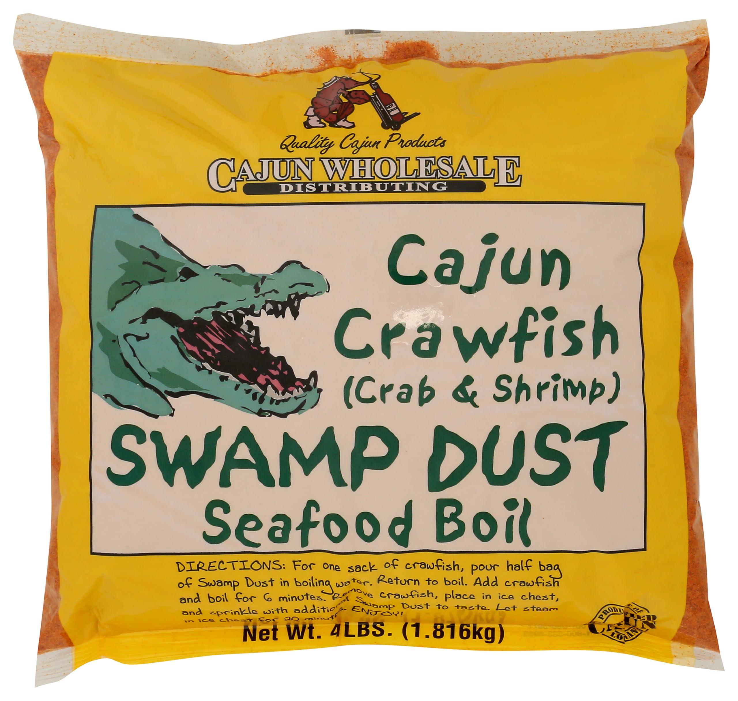 Swamp Dust bolsa 4LB frente mostrando etiqueta y uso para hervidos
