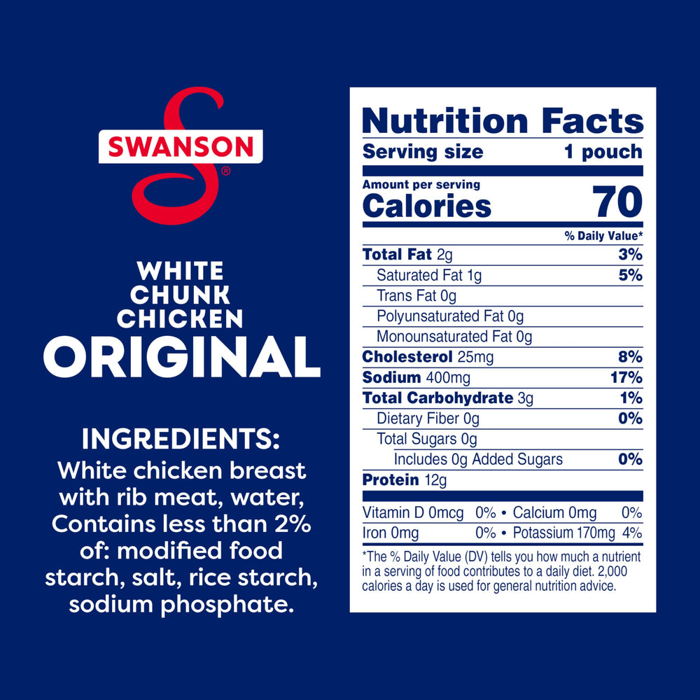 Swanson primer plano de trozos de pollo que muestra textura tierna