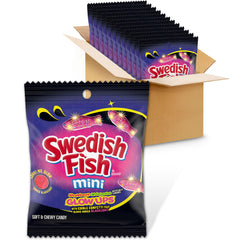 SWEDISH FISH empaque frontal mostrando bolsitas brillantes y conveniencia