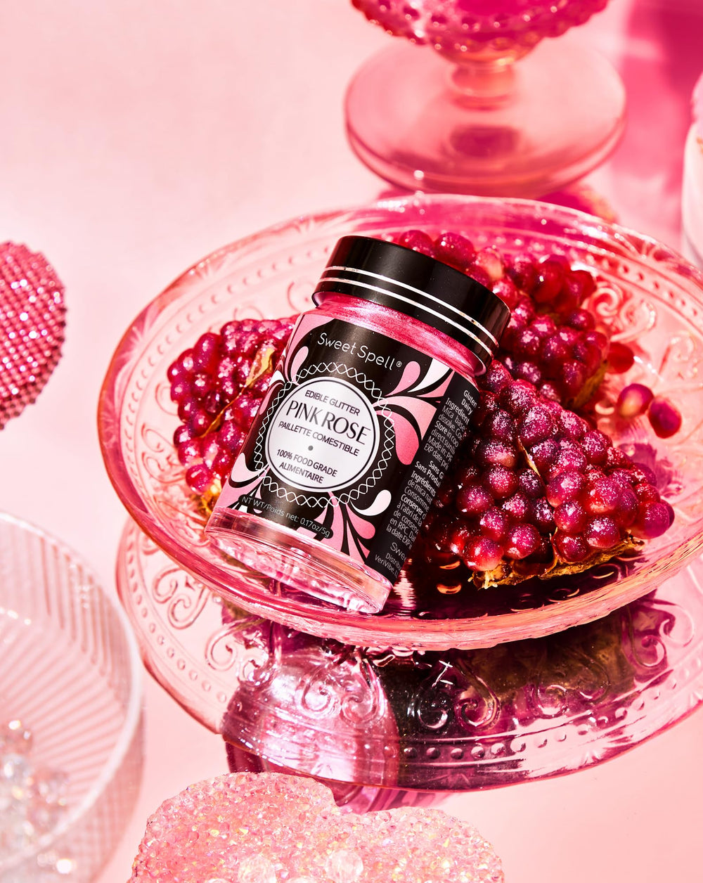 Sweet Spell textura de purpurina PinkEdible Glitter en primer plano, brillo uniforme