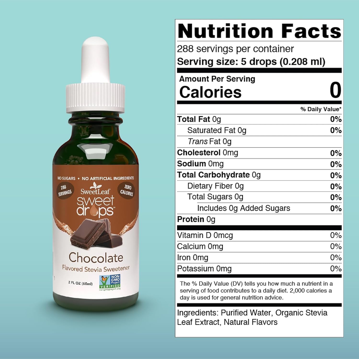 SweetLeaf detalle de etiqueta chocolate con información clara del producto