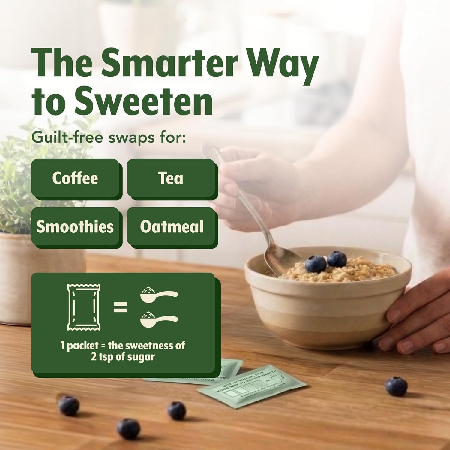SweetLeaf comparación de tamaño sobre versus taza indica porción