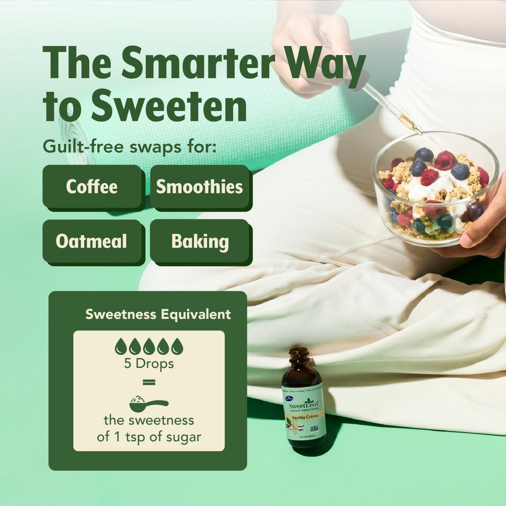 SweetLeaf frasco en mano para mostrar tamaño compacto, fácil de llevar y usar fuera