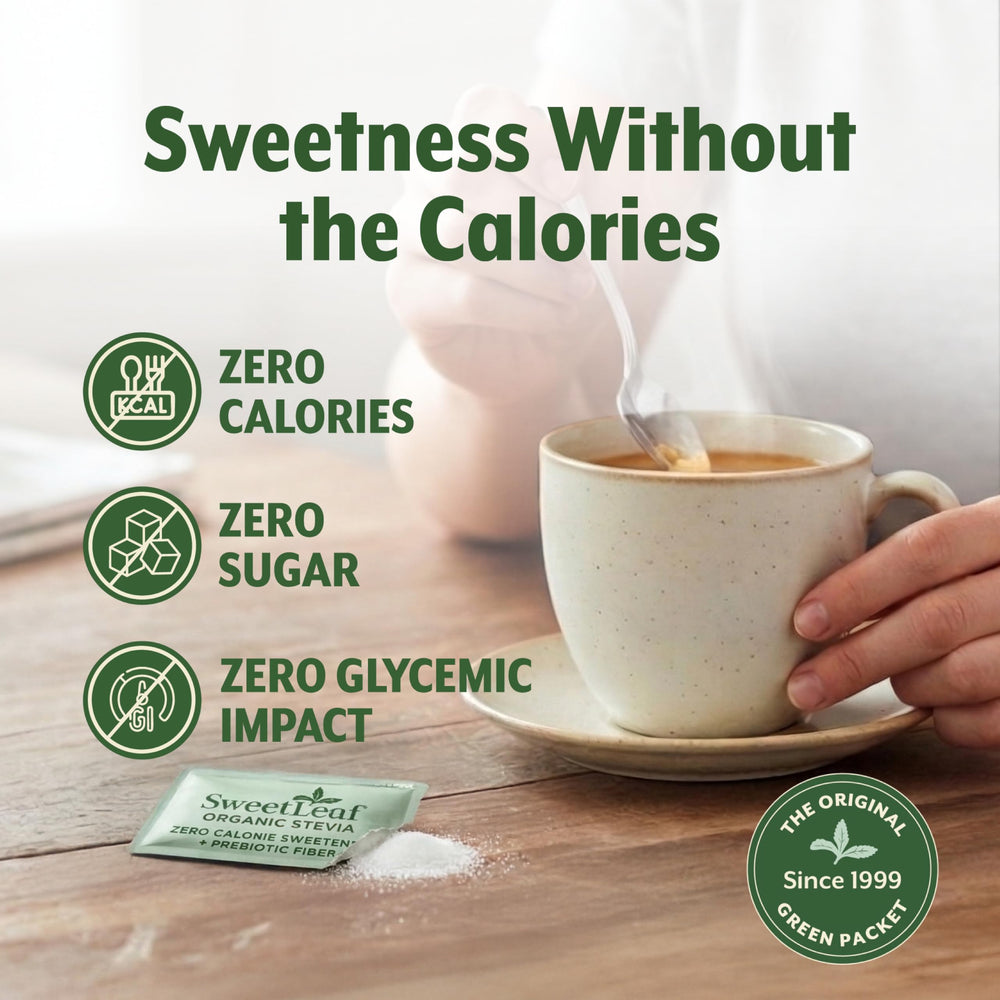 SweetLeaf siendo usado en taza de café, añade dulzor sin calorías