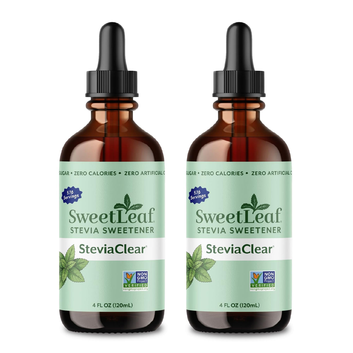 SweetLeaf frontal pack de 2 mostrando botellas compactas y convenientes