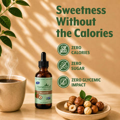 SweetLeaf gotas añadidas en café con espuma, realza sabor a avellana