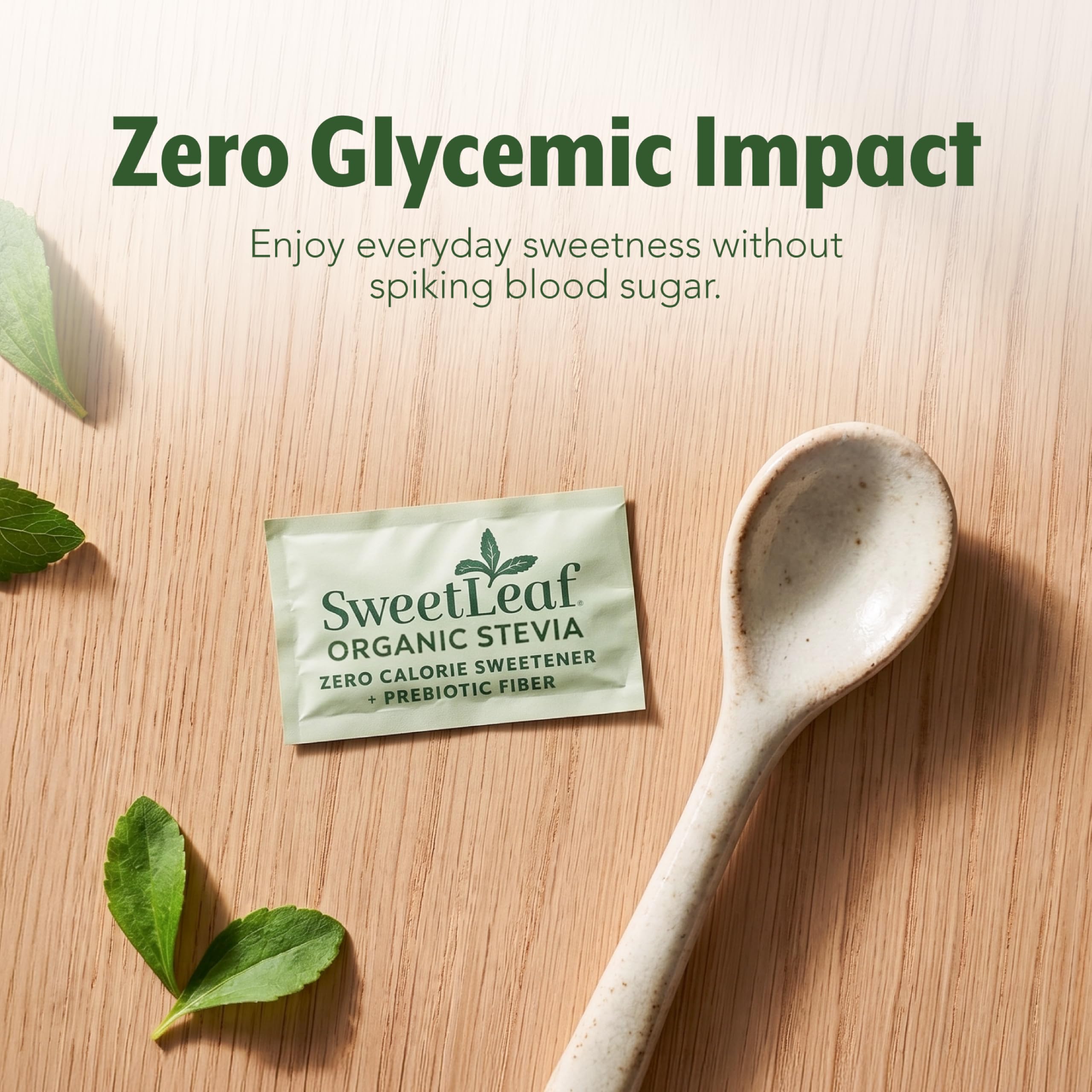 SweetLeaf etiqueta nutricional visible mostrando cero calorías y sin azúcar