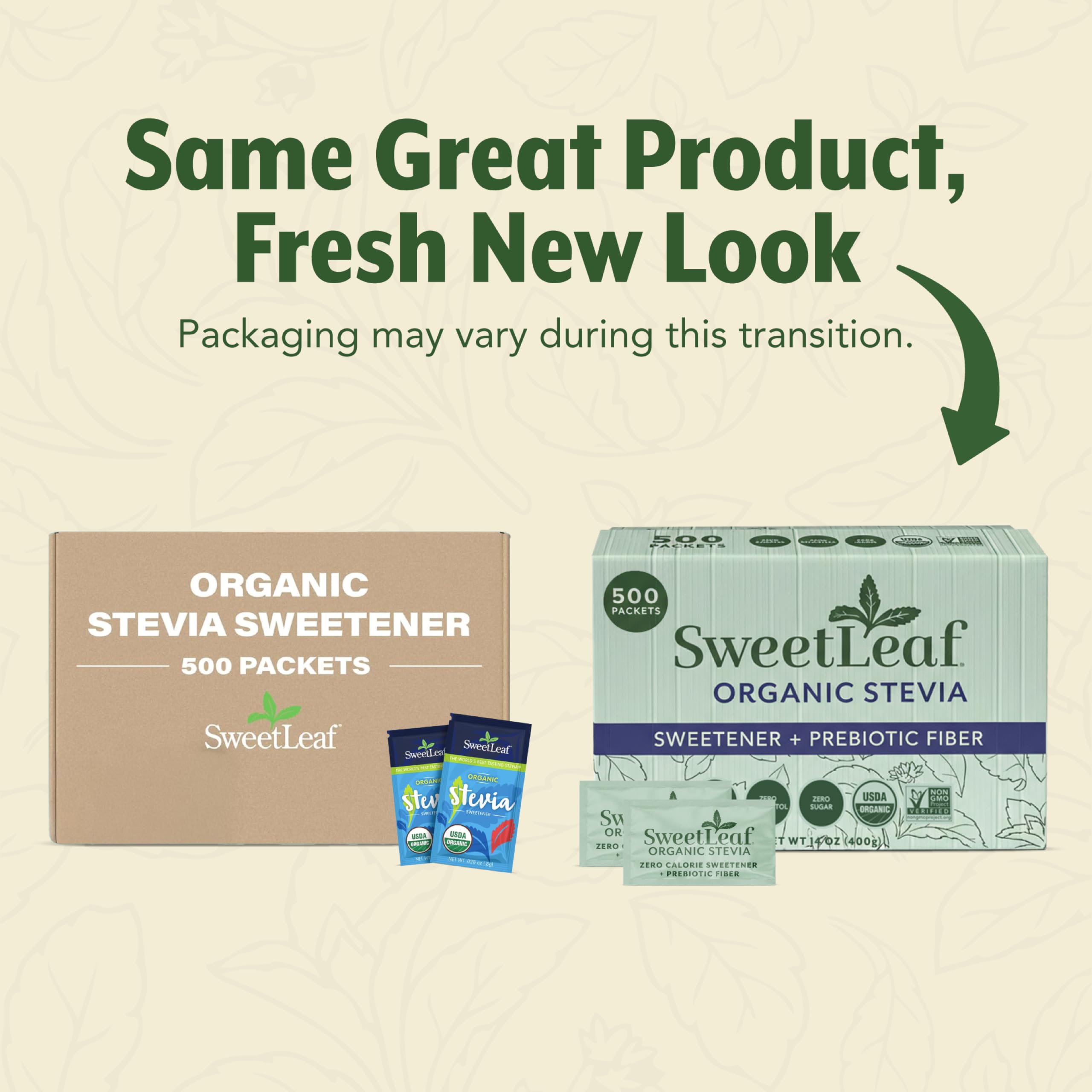 SweetLeaf sobre individual abierto listo para dosificar y conservar frescura