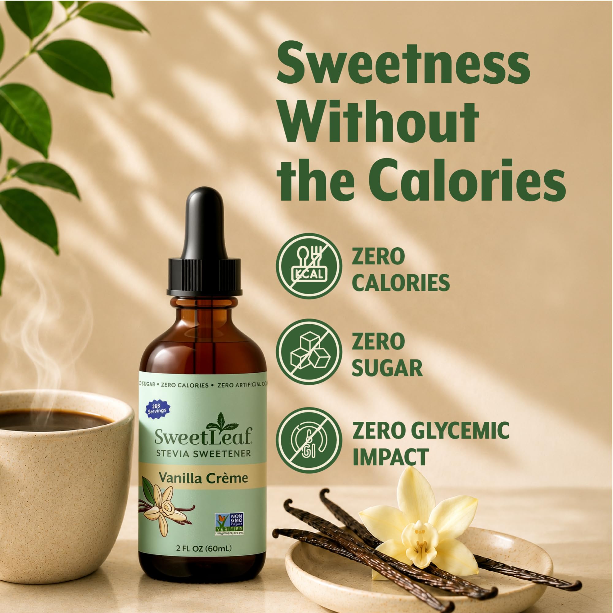 SweetLeaf endulzante en uso dentro de un batido de frutas, añade sabor sin azúcar