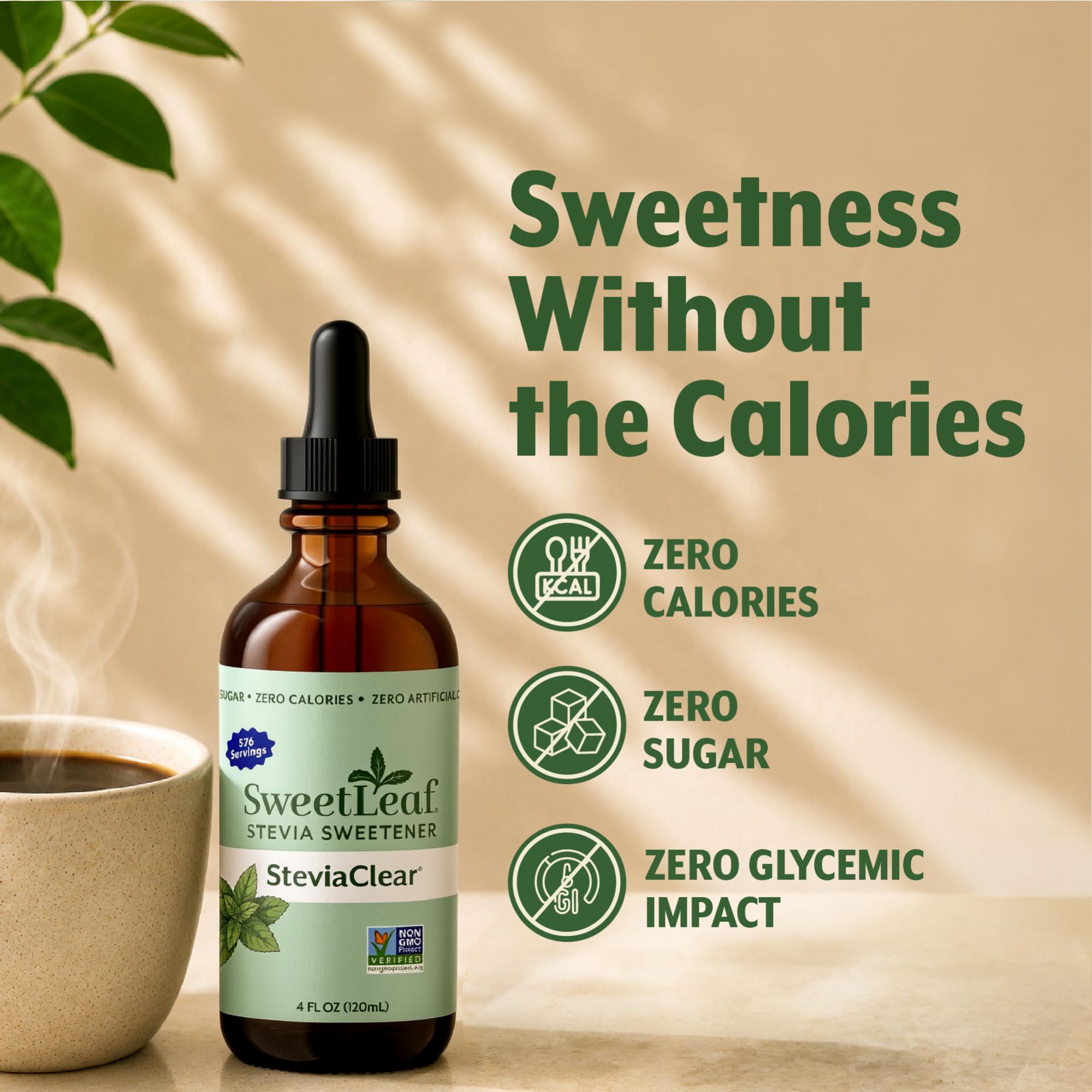 SweetLeaf uso en taza de café para endulzar sin calorías y conservar sabor