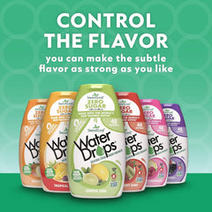 SweetLeaf gotas añadidas en vaso de agua para sabor instantáneo y sin calorías