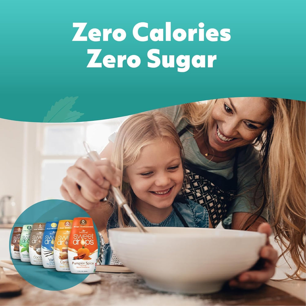 SweetLeaf etiqueta nutricional destacando cero calorías y sin azúcares