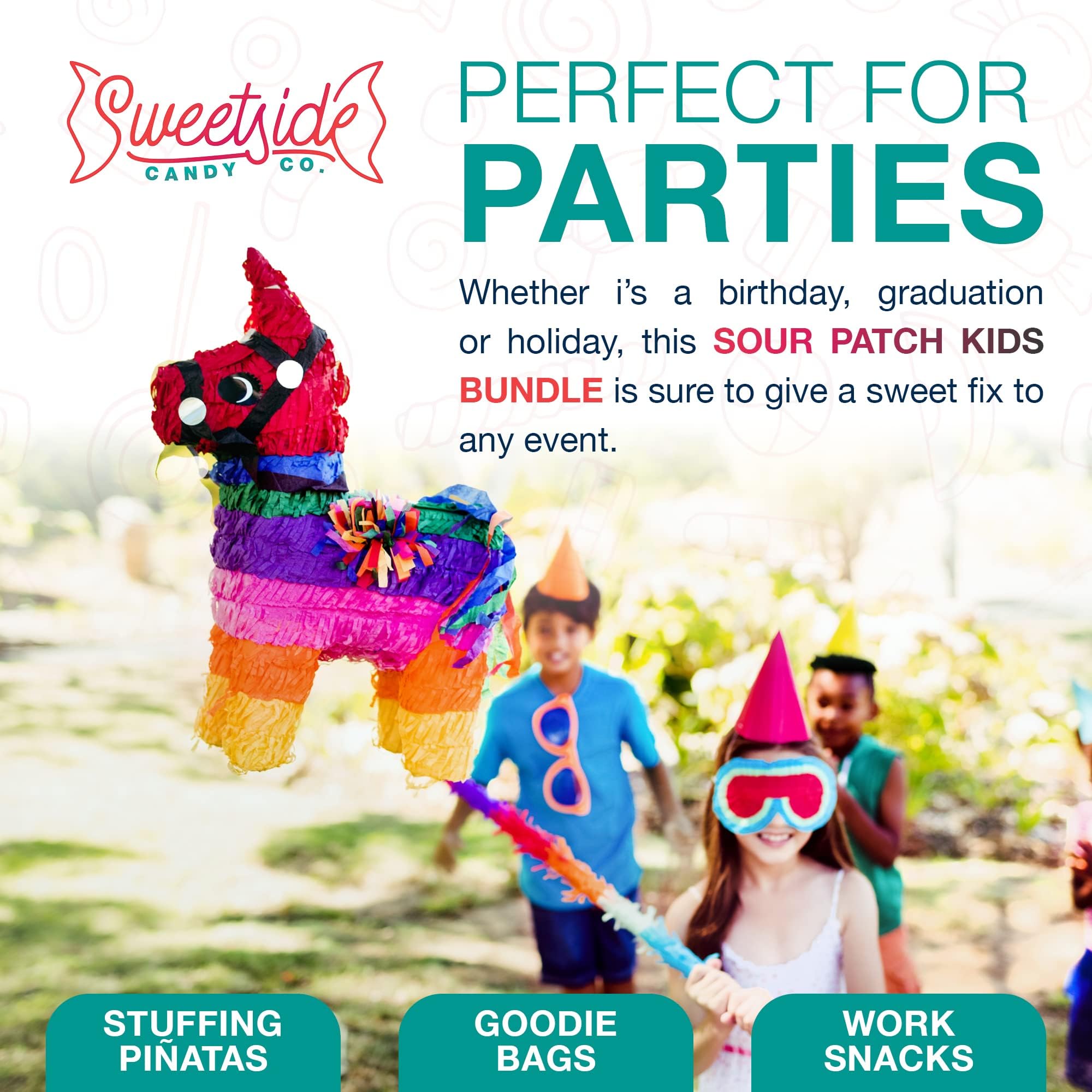 SWEETSIDE CANDY CO. uso en fiesta bolsitas rellenas con SourPatch Kids para invitados