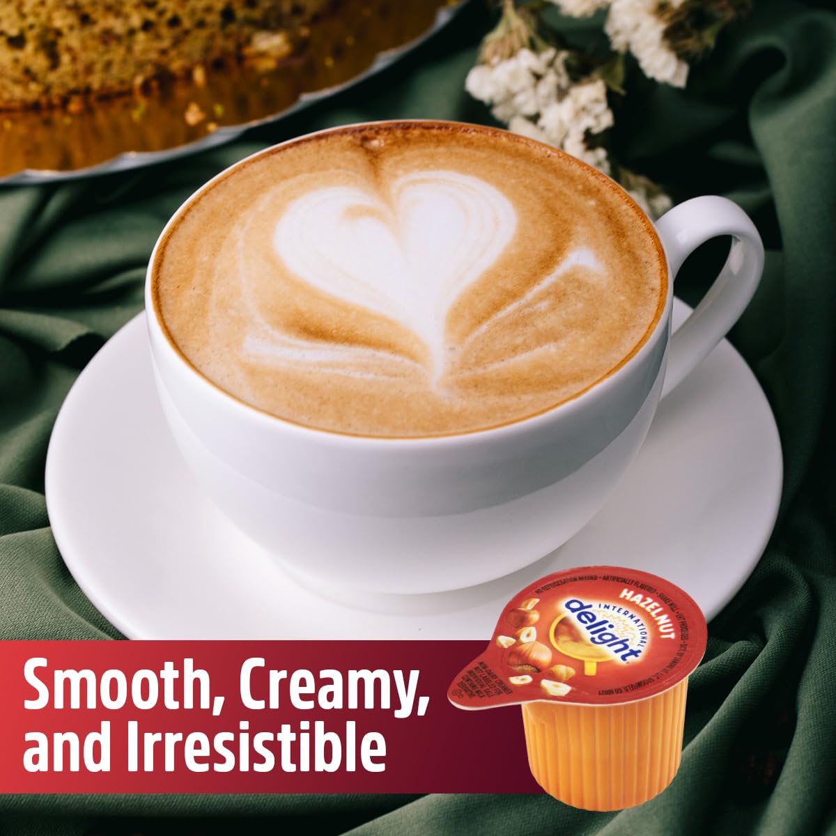 SWEETSIDE CANDY CO. creamer en uso sobre café caliente, aporta cremosidad y sabor avellana