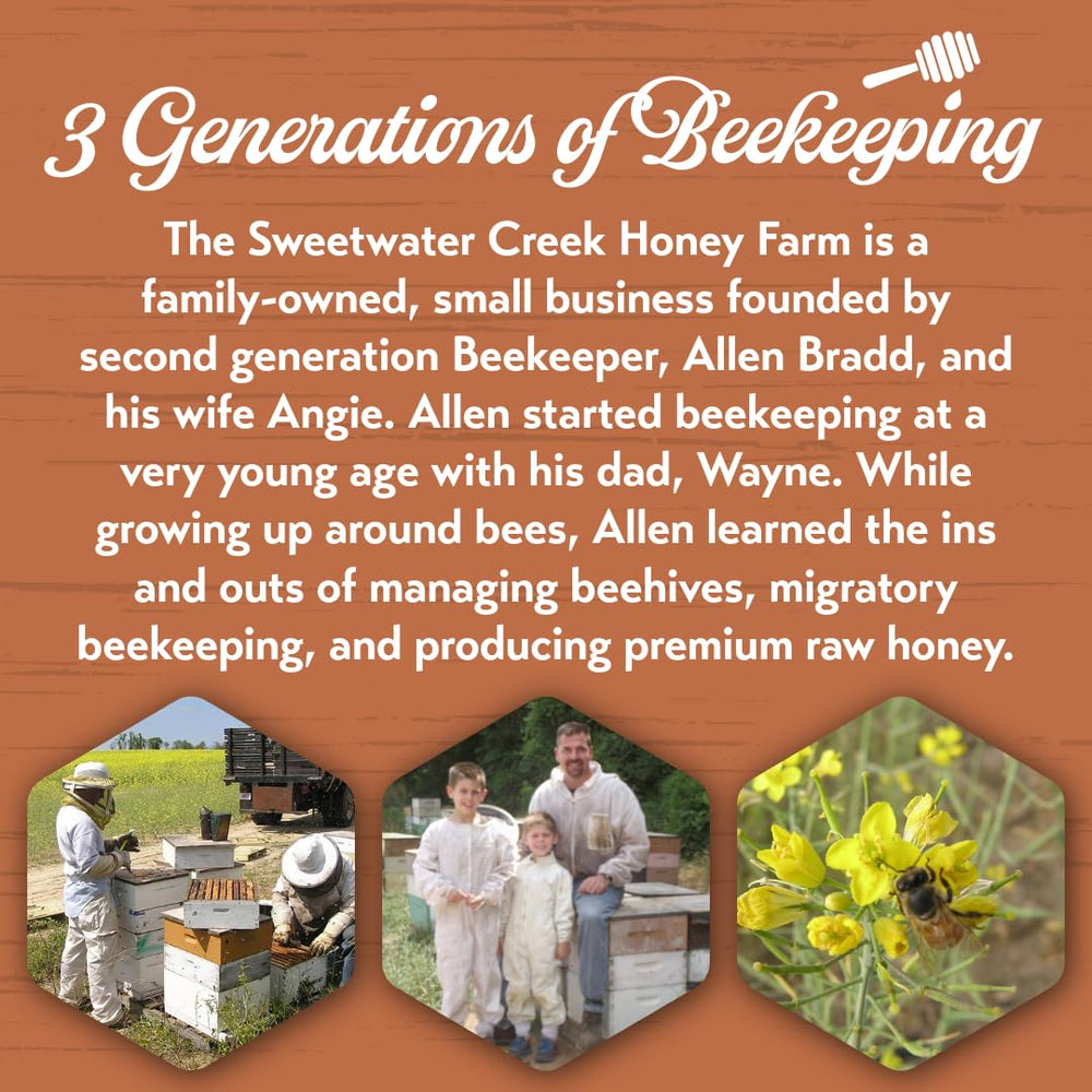 Sweetwater Creek Honey Farm etiqueta legible con información de apicultores