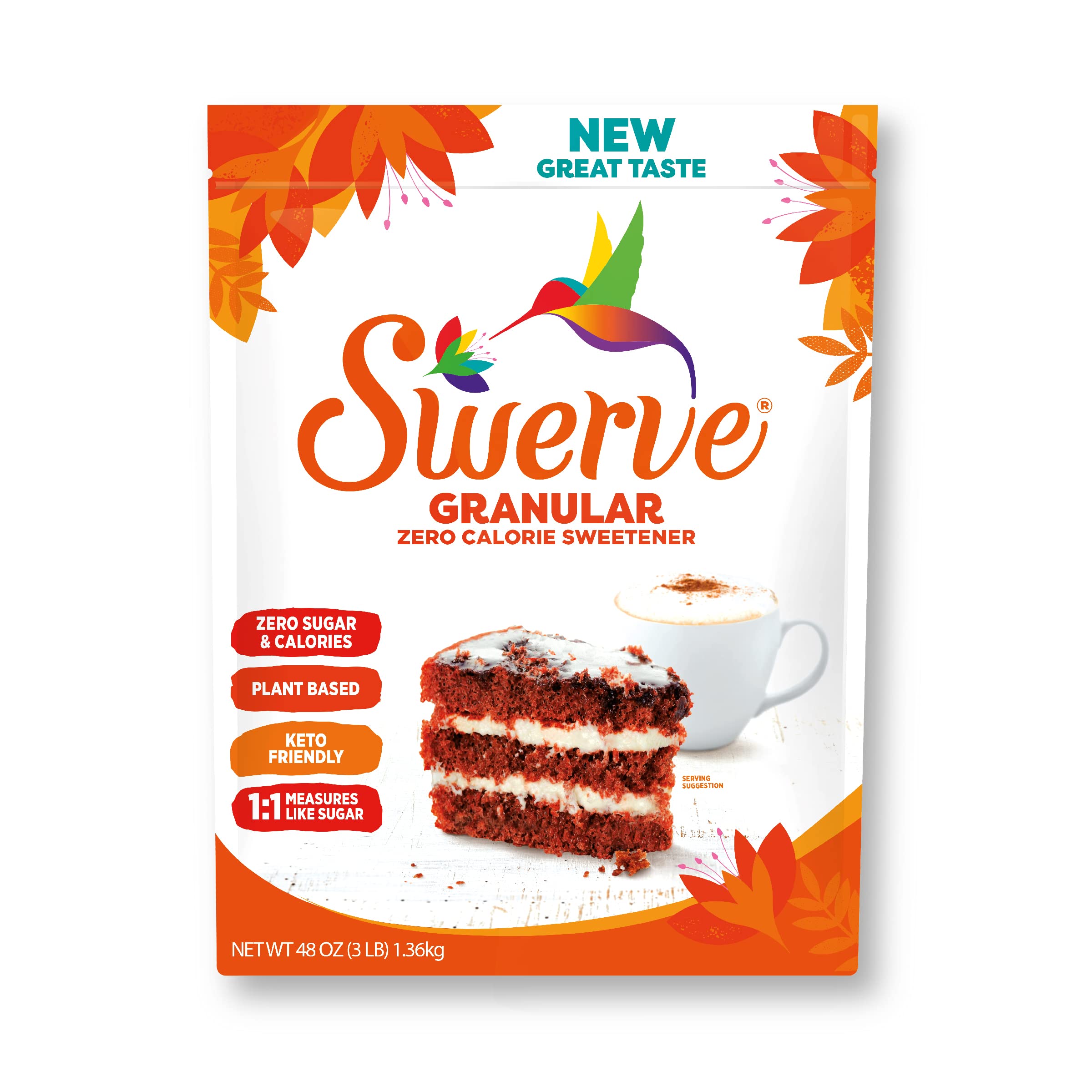 Swerve envase frontal 48 oz mostrando marca y cierre hermético para almacenamiento seguro