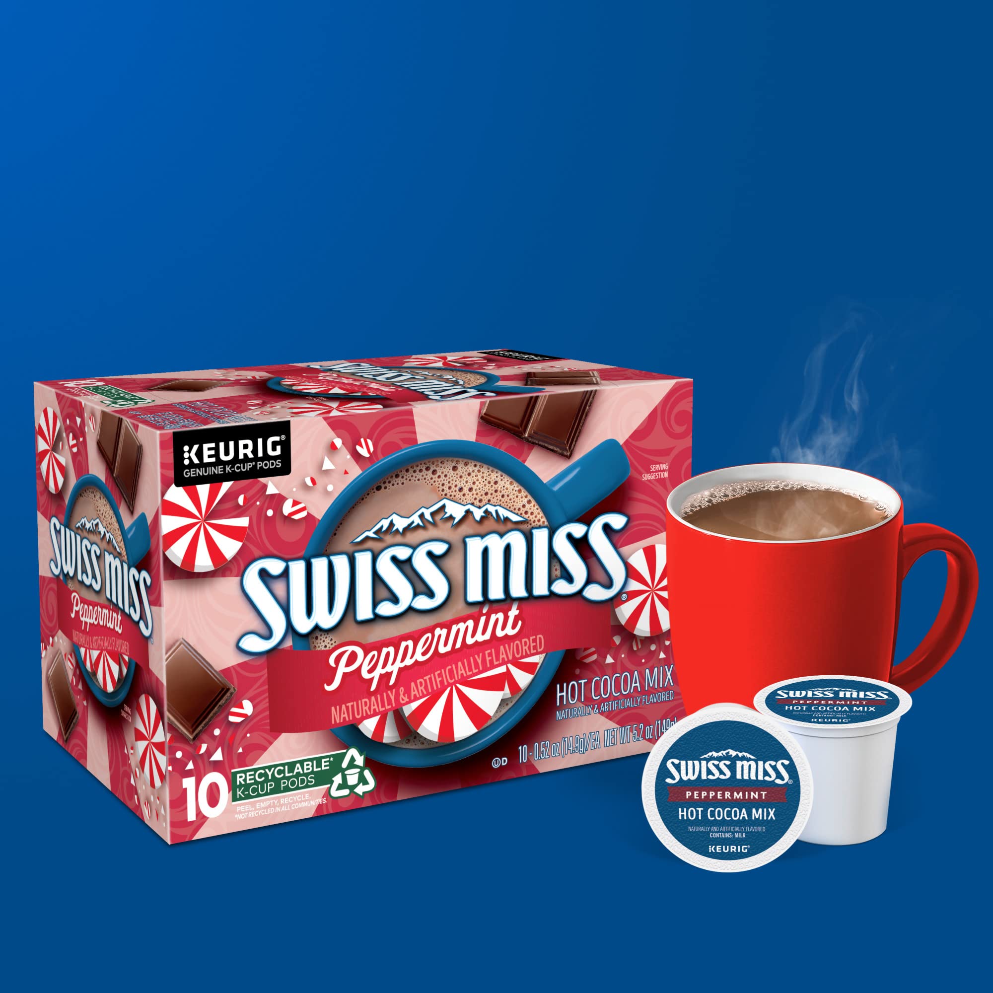 Swiss Miss comparación de tamaño con una taza para apreciar porción por cápsula