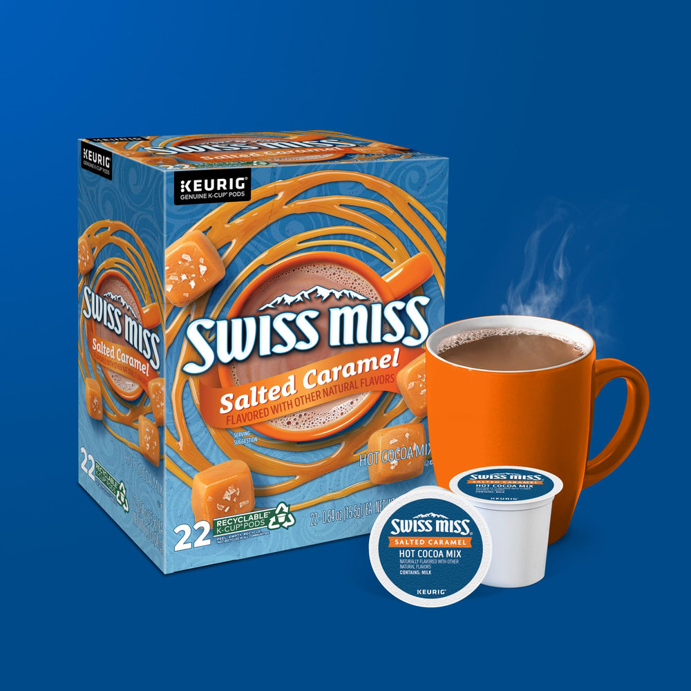 Swiss Miss cuatro paquetes apilados ideal para almacenamiento prolongado