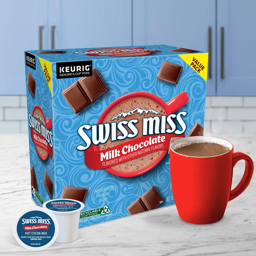 Swiss Miss madre y niños disfrutando chocolate, momento familiar compartido