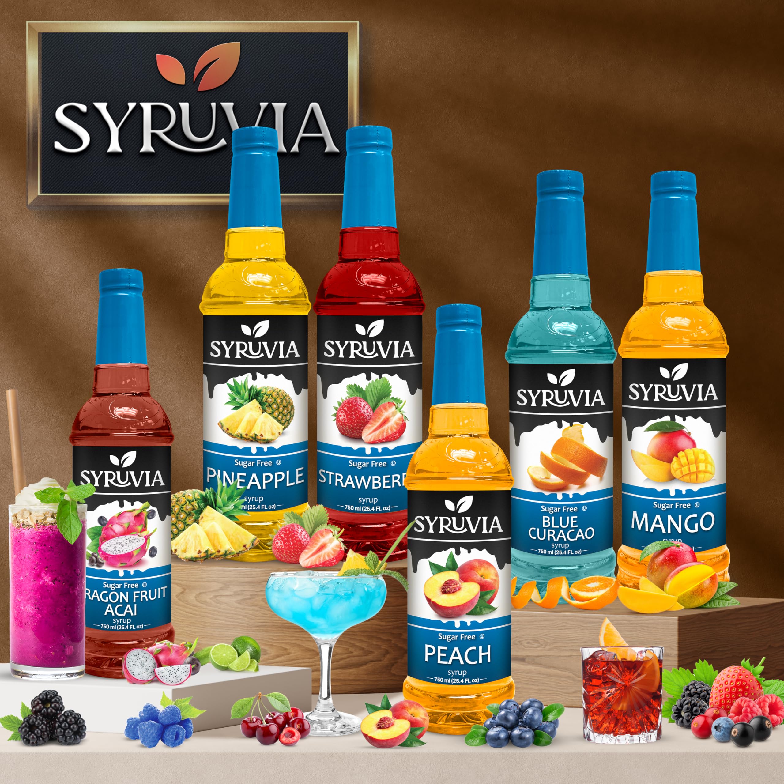 SYRUVIA botella en barra de bebidas mostrando aplicación comercial eficiente