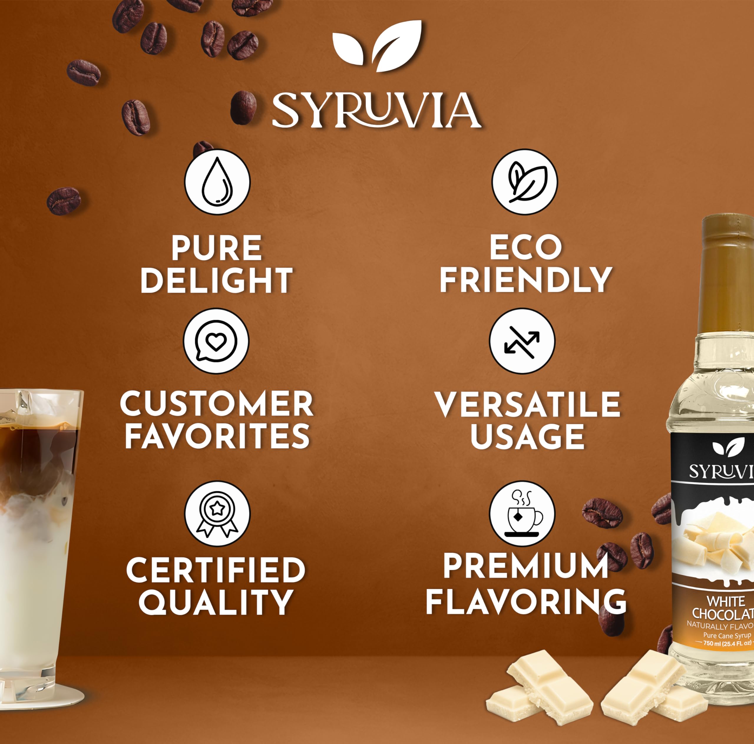 Syruvia botella junto a taza para comparar tamaño, práctico para uso doméstico