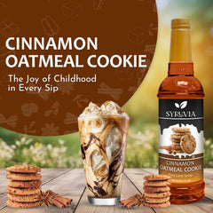 SYRUVIA detalle de etiqueta con sabor canela y galleta, informa ingredientes clave