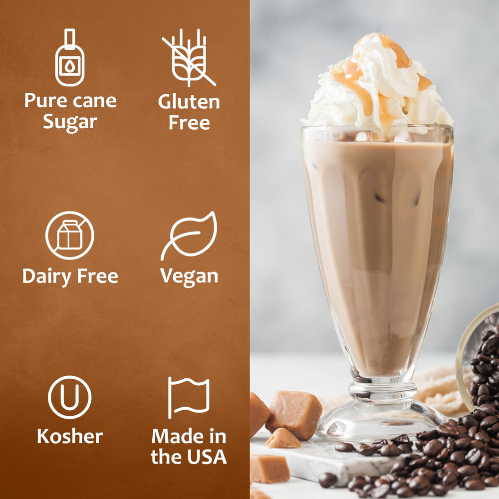 SYRUVIA jarabe vertido en un latte para sabor café estilo cafetería en casa