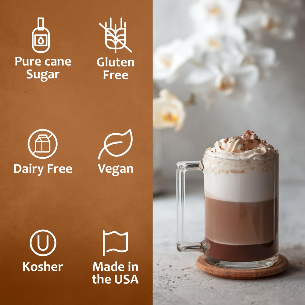 SYRUVIA jarabe vertido en un latte realzando aroma y sabor de cafetería