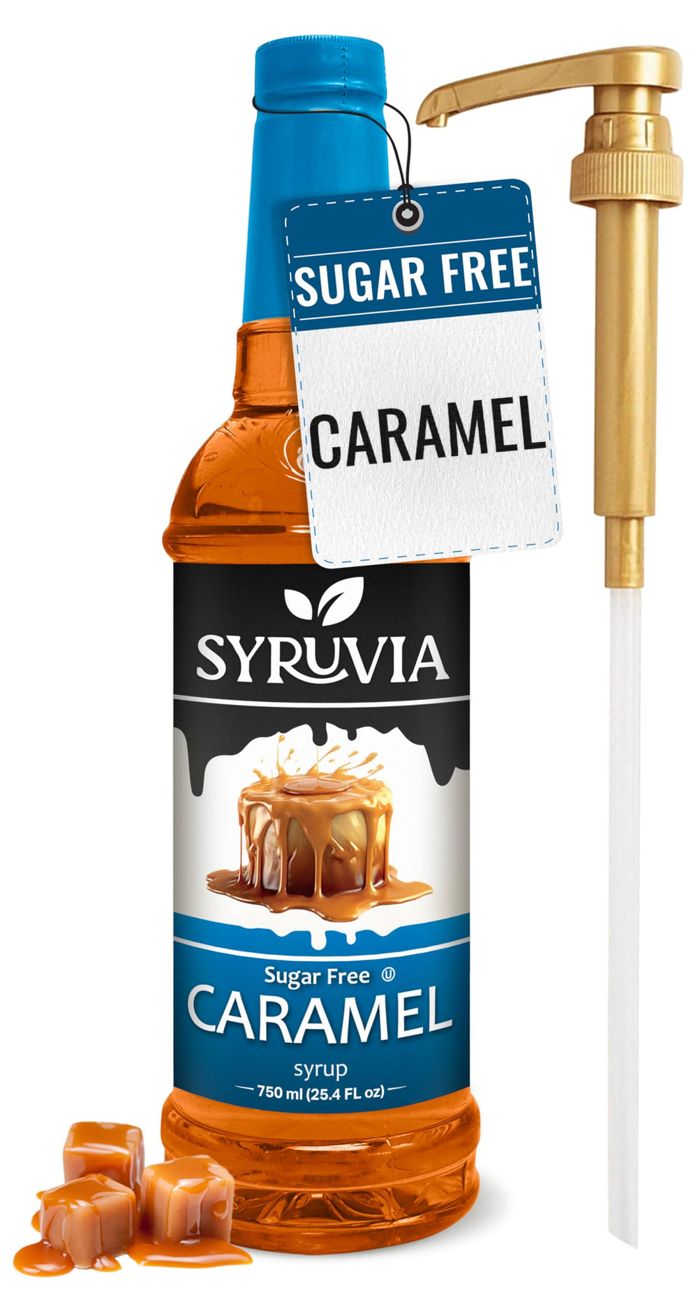 SYRUVIA botella frontal de caramelo sin azúcar con dosificador práctico