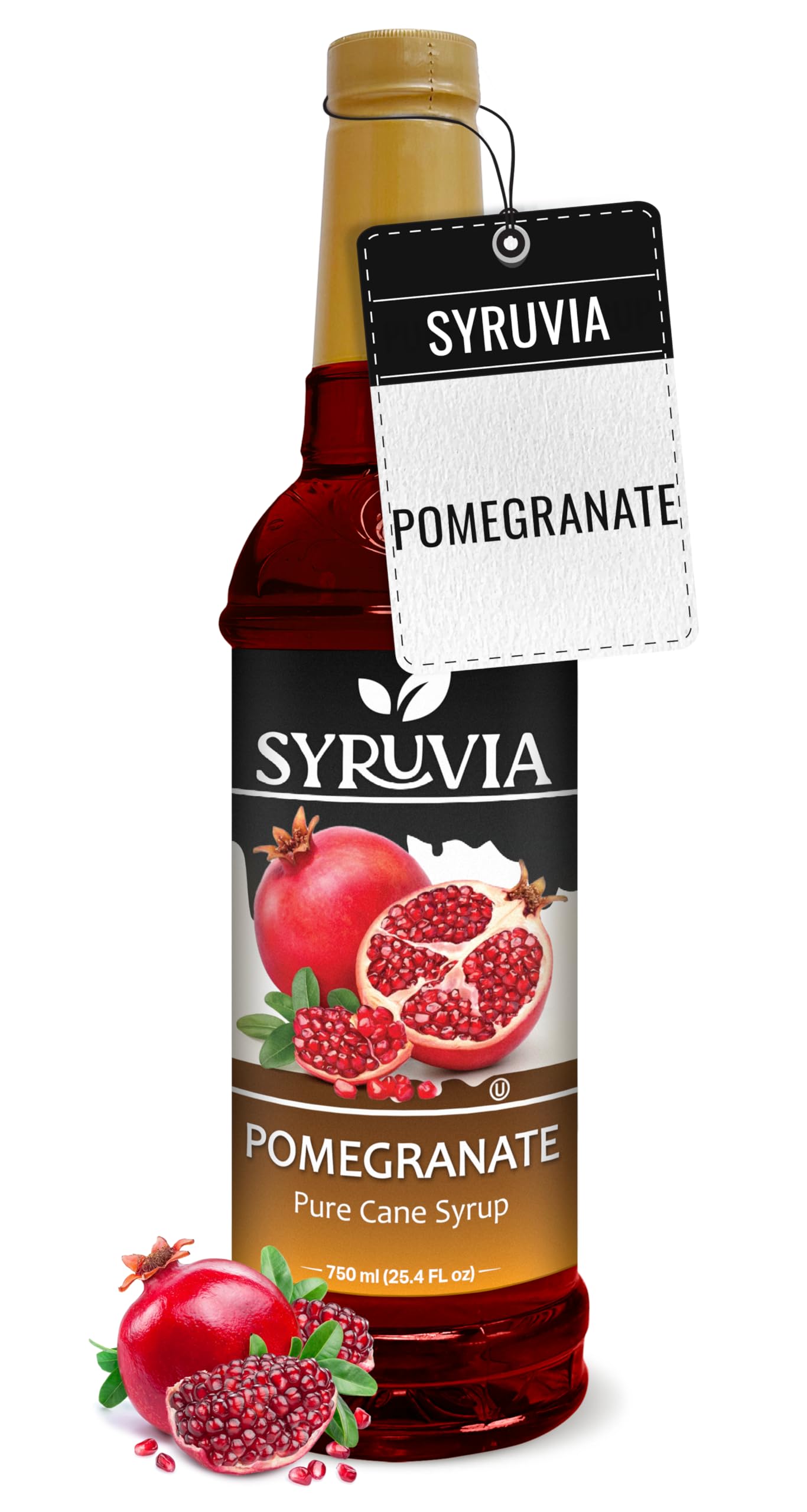 SYRUVIA botella de granada vista frontal con color vibrante