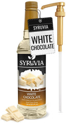 Syruvia botella frontal con jarabe chocolate blanco, apariencia profesional y listada para cafés