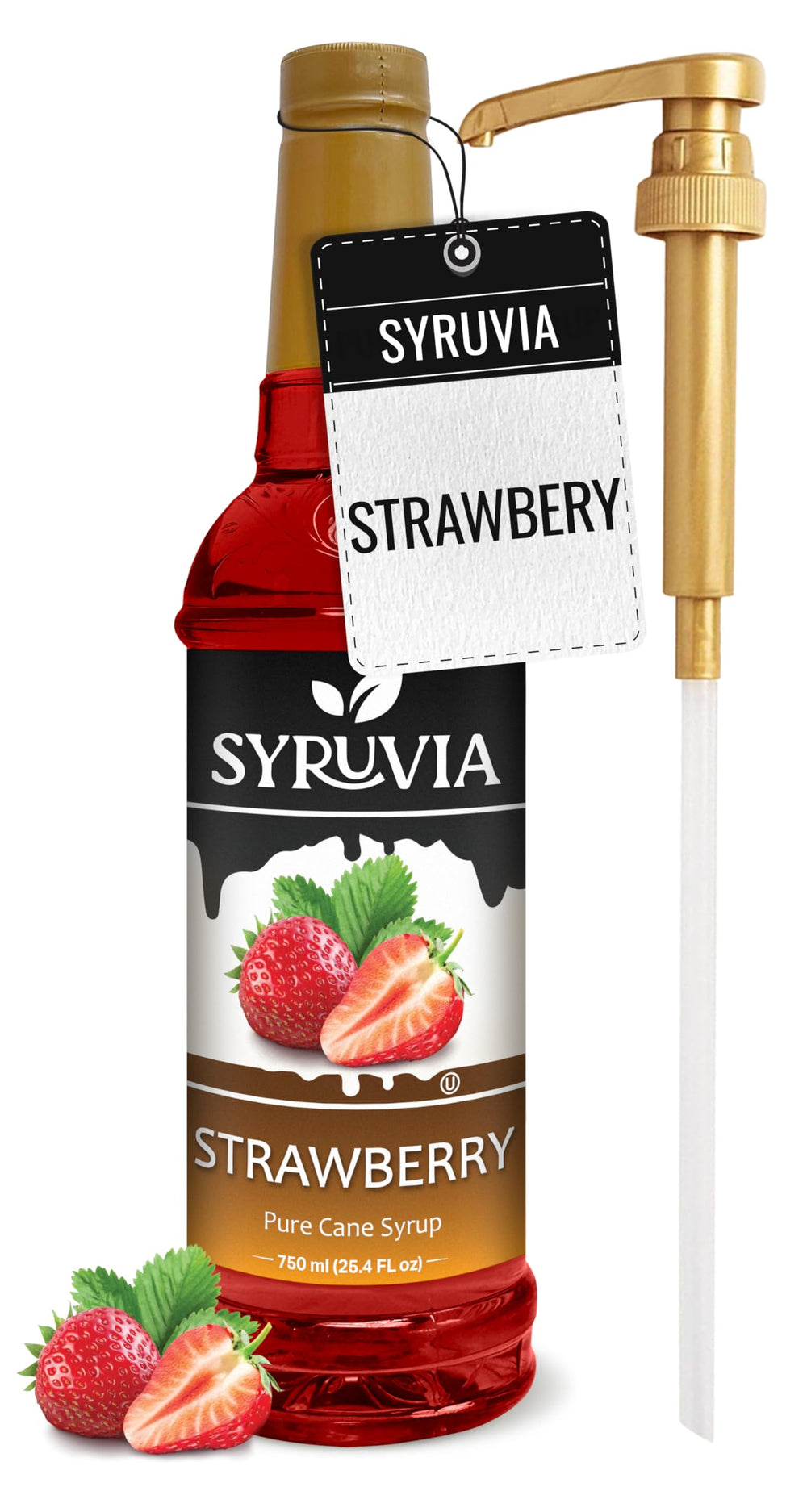 SYRUVIA botella frontal de jarabe de fresa, presentación clara y profesional