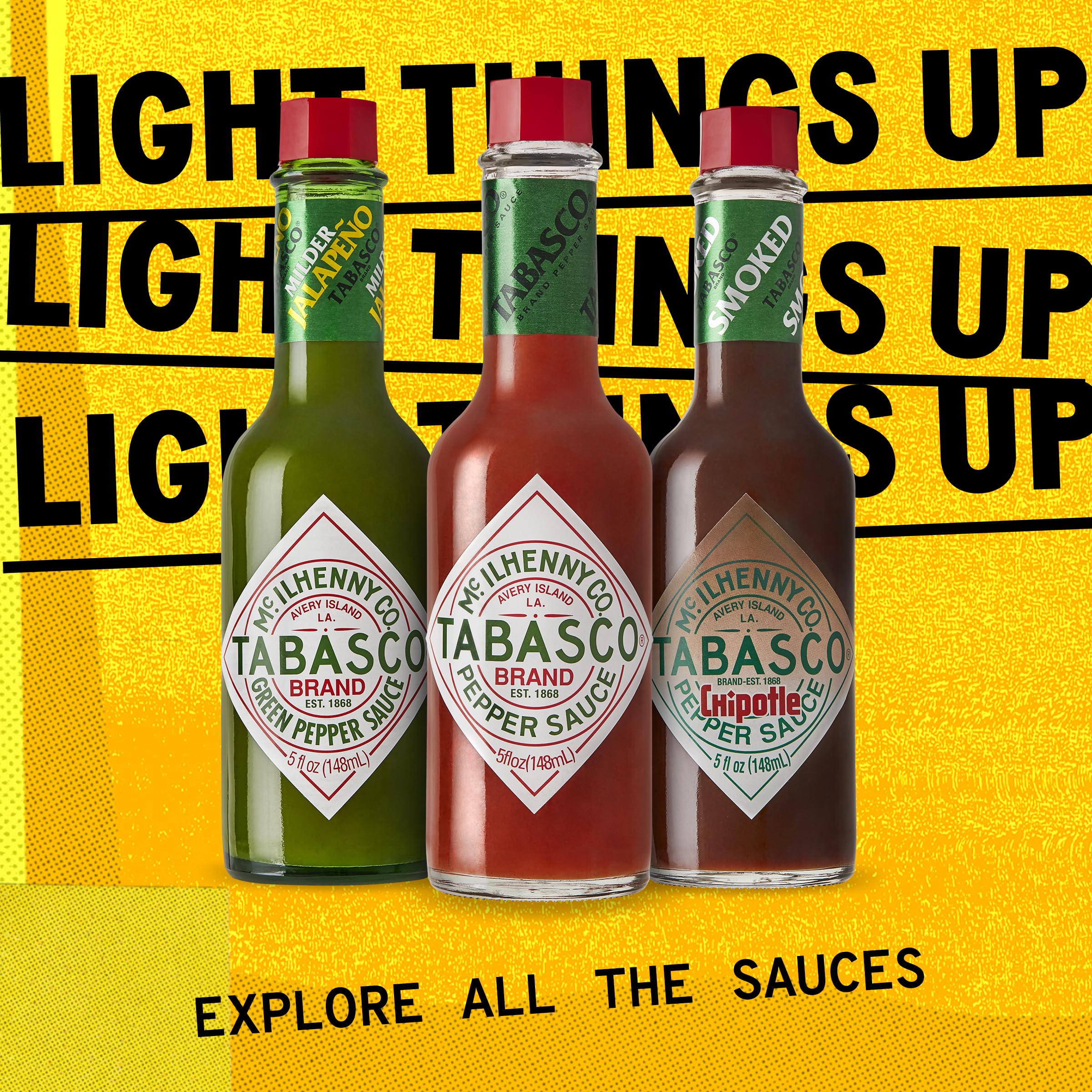 TABASCO etiqueta con ingredientes y certificaciones Non‑GMO, Kosher, Halal