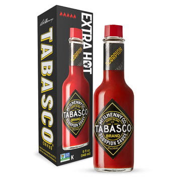 TABASCO botella Scorpion 5 oz vista frontal con etiqueta clara y presencia de marca