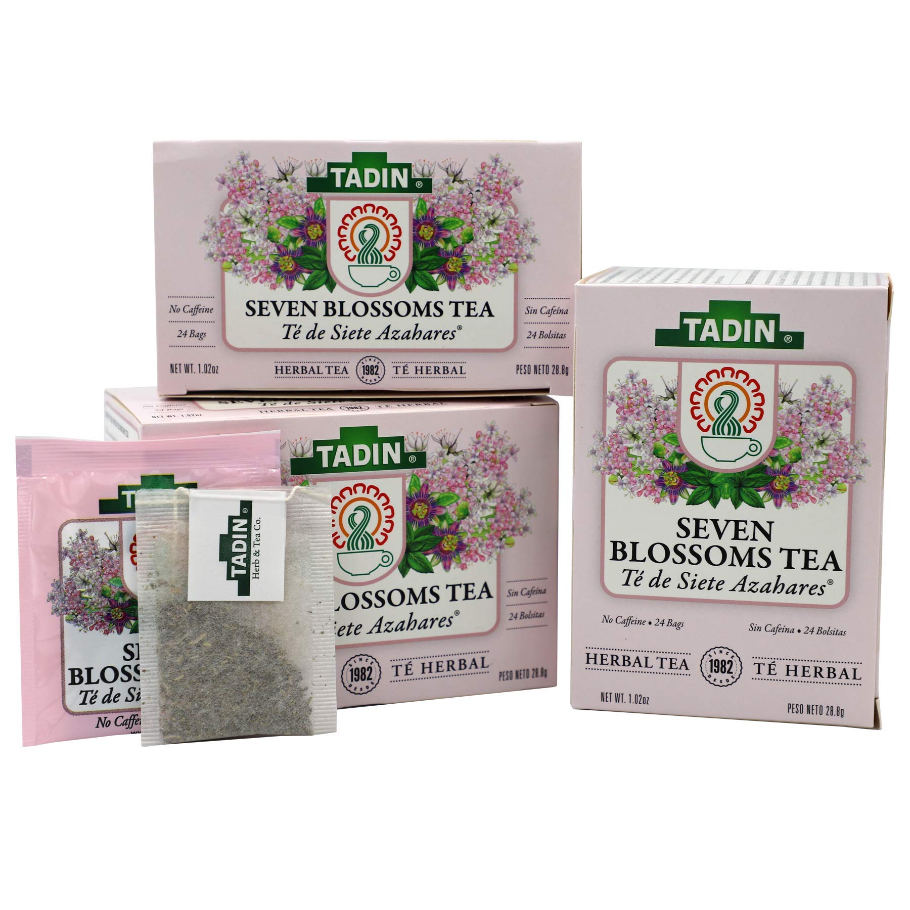 Tadin Seven Blossoms caja frontal mostrando bolsitas y marca, facilita elección rápida