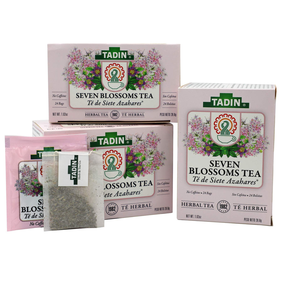 Tadin Seven Blossoms caja frontal mostrando bolsitas y marca, facilita elección rápida