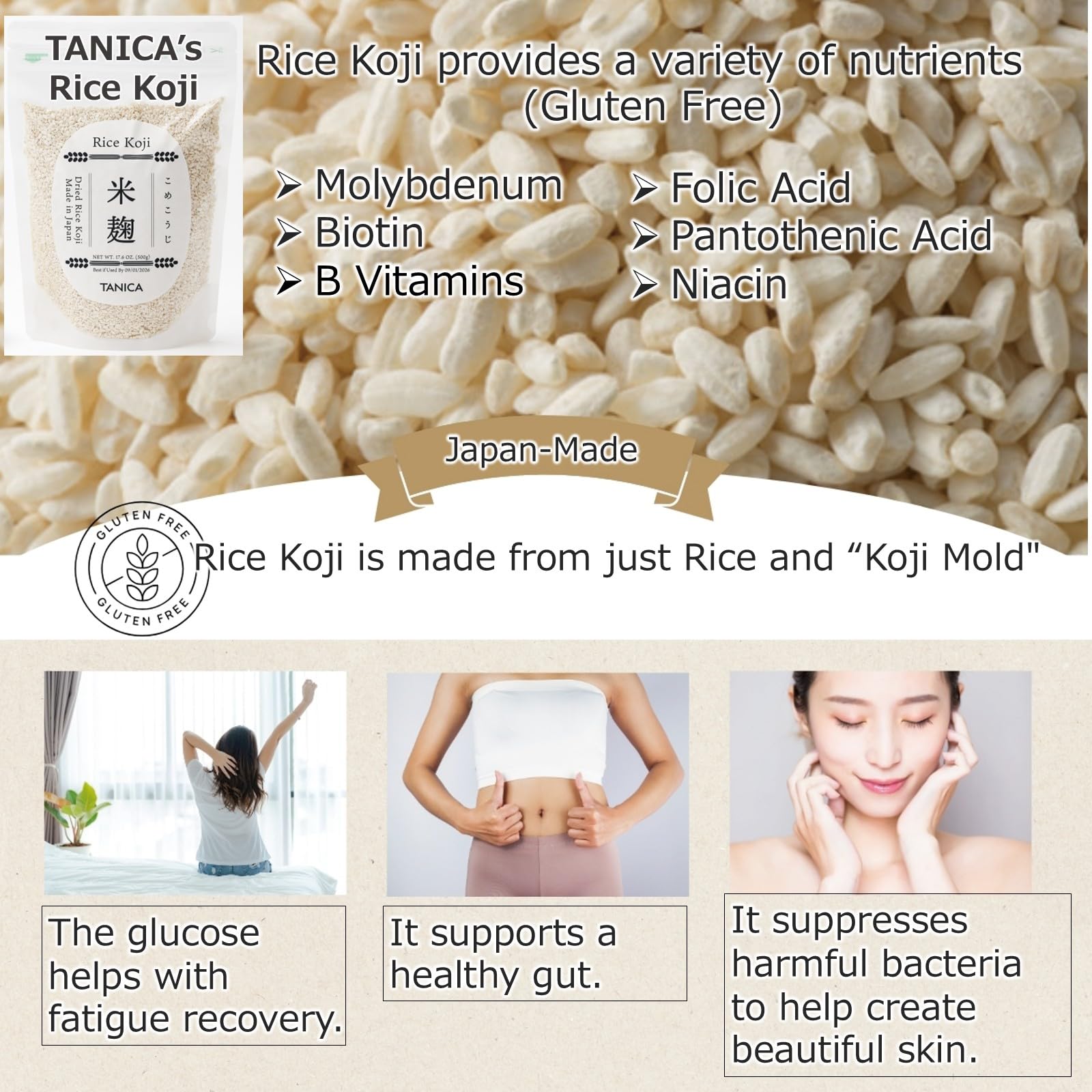 TANICA empaque resellable abierto, mantiene el koji fresco entre usos