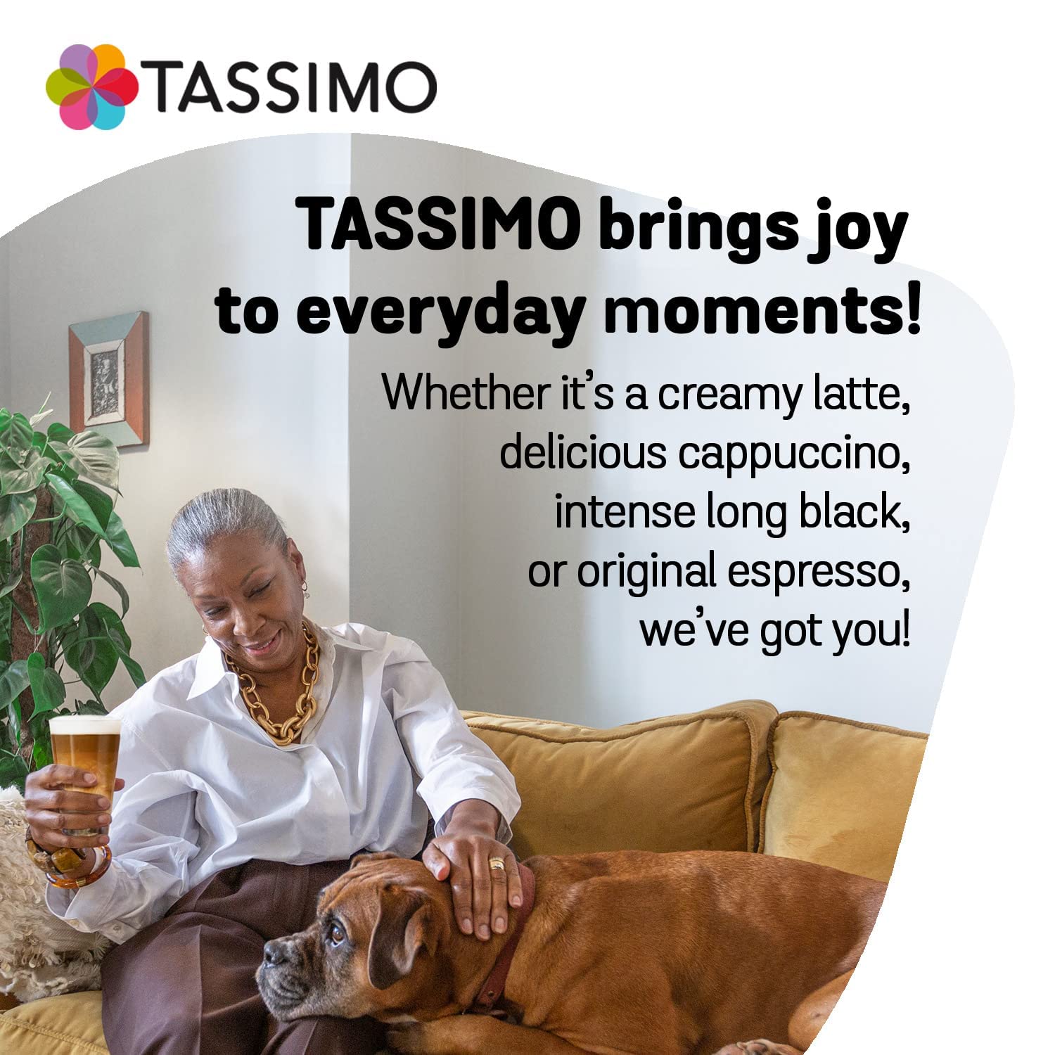 Tassimo taza junto a discos para visualizar raciones y tamaño