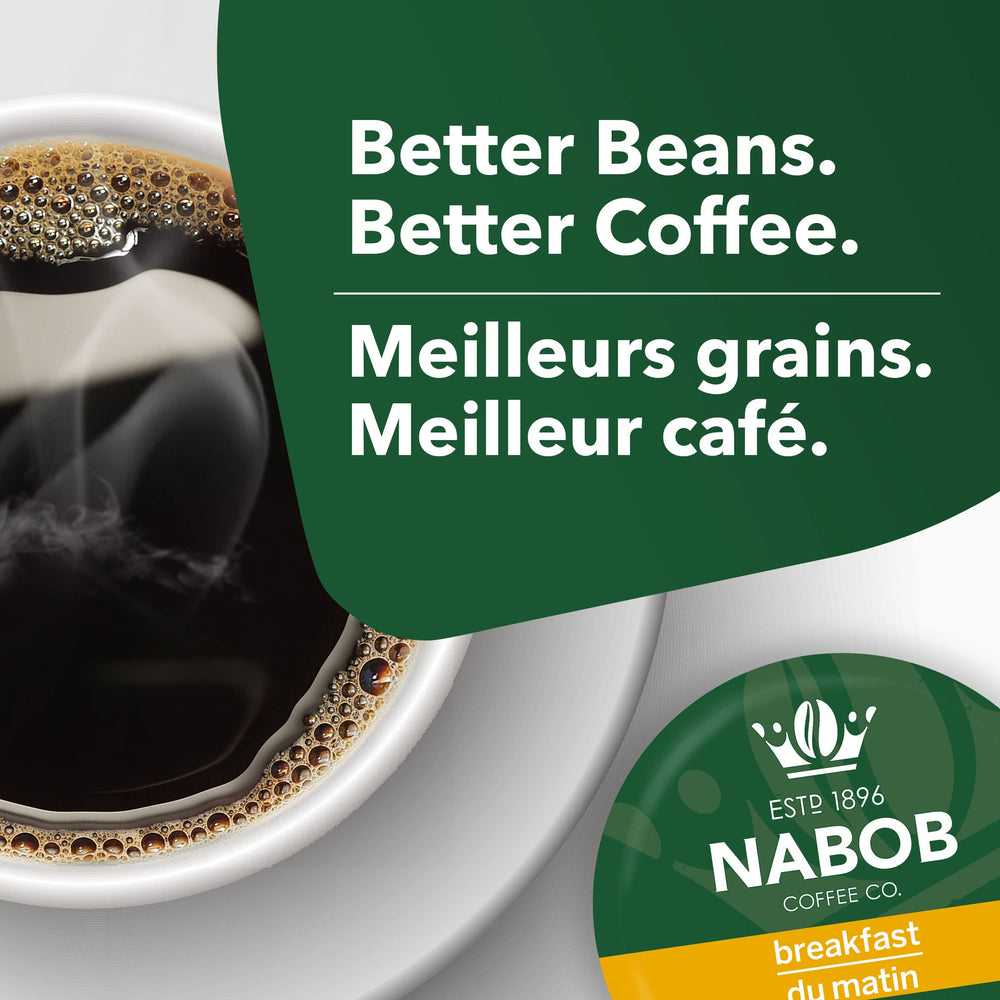 Tassimo Nabob escena de desayuno con paquete y tazas, ideal para hogar