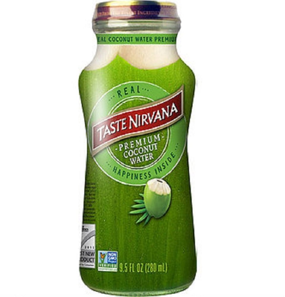 Taste Nirvana vista frontal de la botella de 9.5 oz con etiqueta clara y fresco aspecto