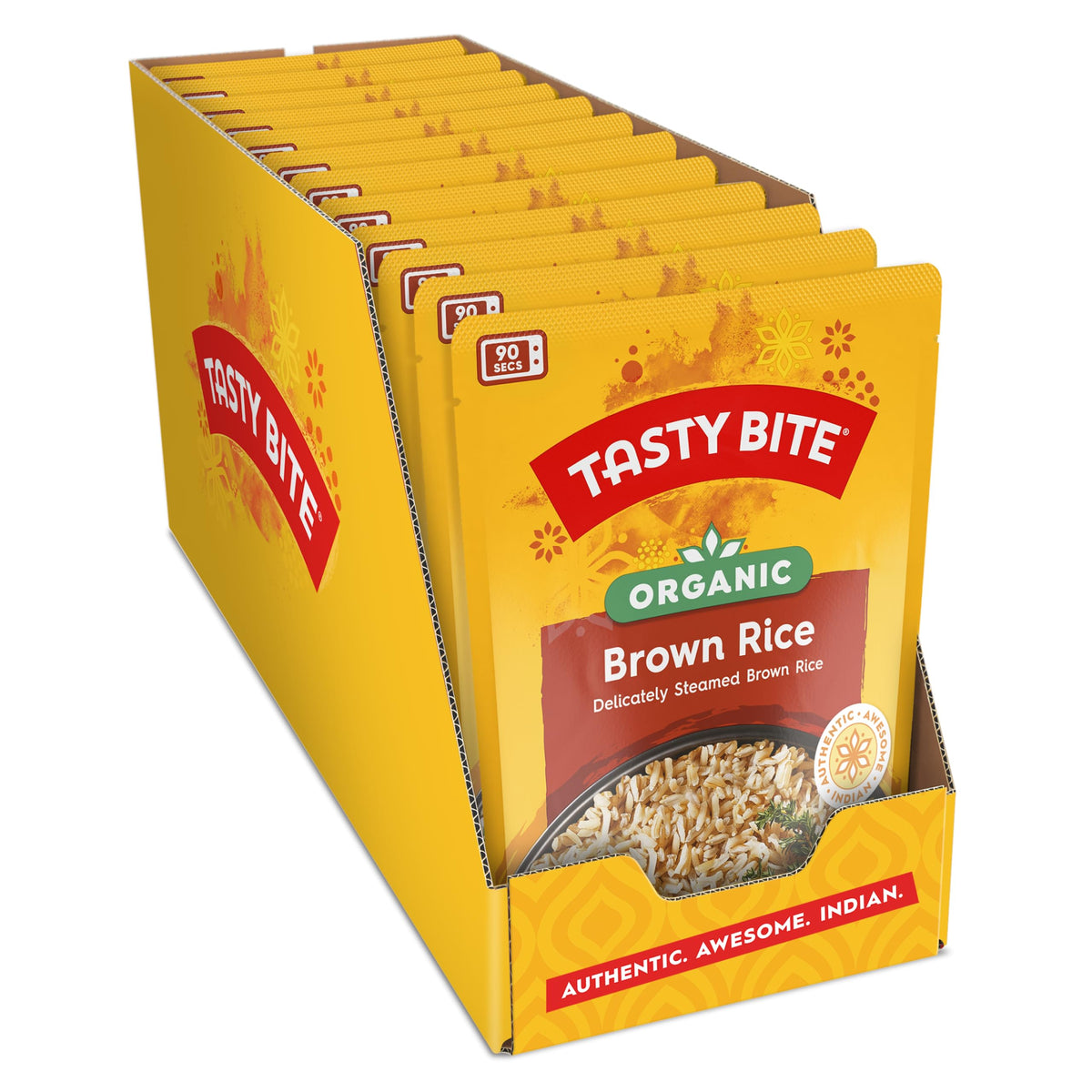 TASTY BITE empaque frontal mostrando arroz integral listo para servir