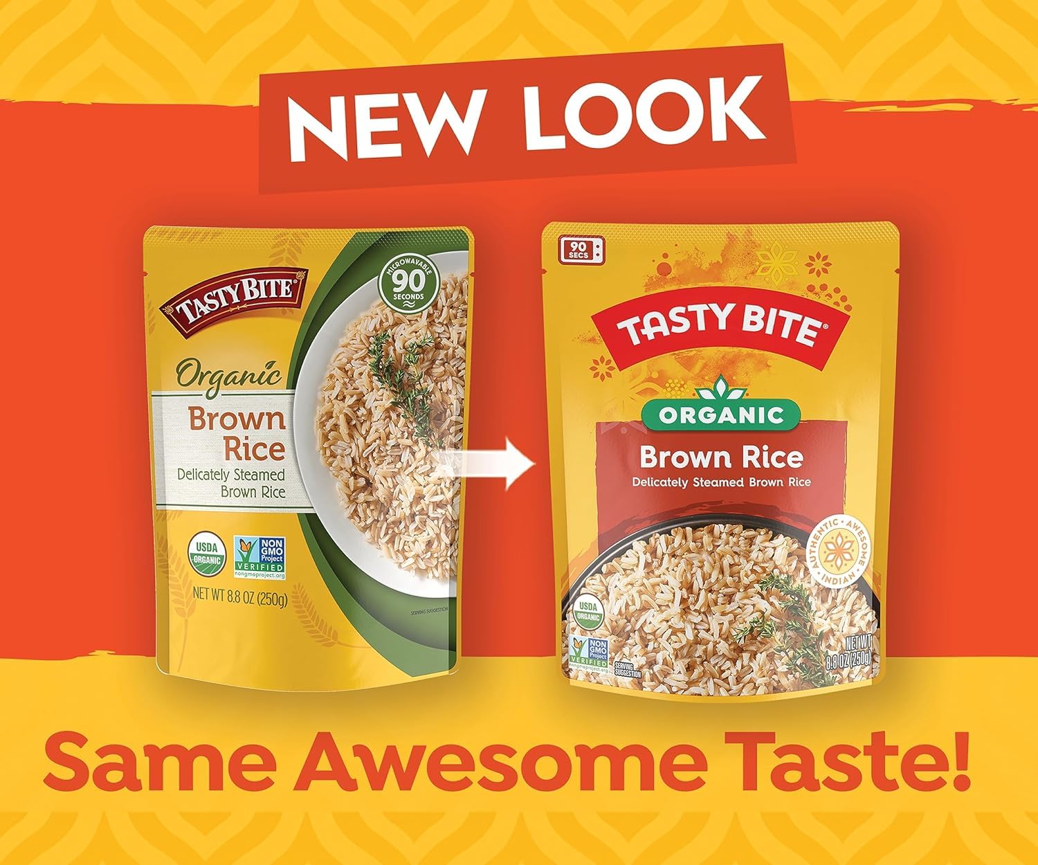 TASTY BITE comparación de tamaño del pouch para control de porciones
