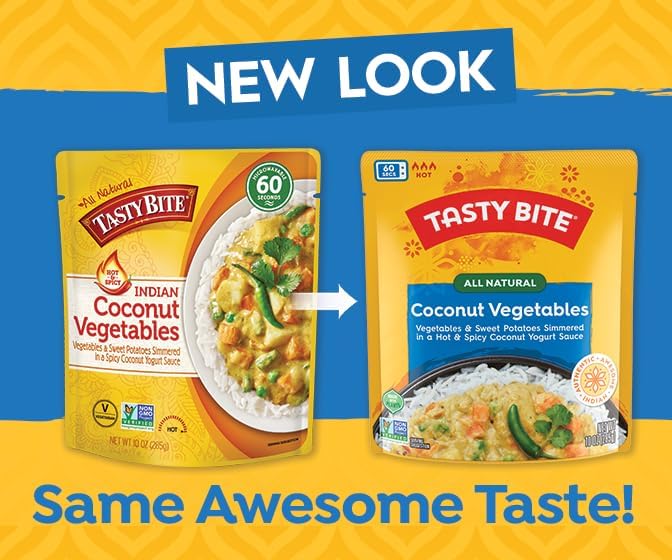 TASTY BITE paquete sostenido en mano para comparar tamaño y porción práctica